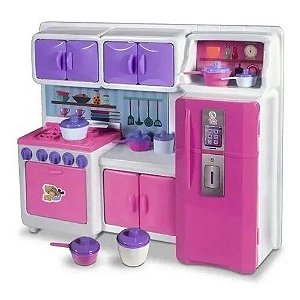Cozinha Cristal Rosa Infantil Geladeira Fogao Completa - 45cm