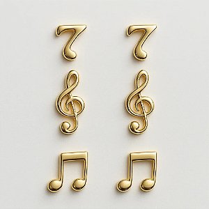 Trio de brincos notas musicais folheado a ouro 18k