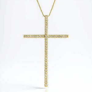 Colar com pingente de crucifixo cravejado folheados a ouro 18k