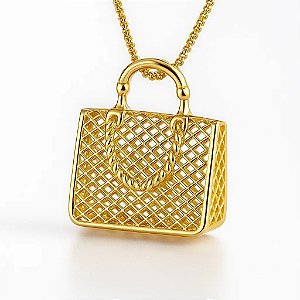 Colar com pingente em formato de bolsa folheado em ouro 18k
