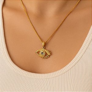Colar olho grego cravejado com zircônia folheado em ouro 18k