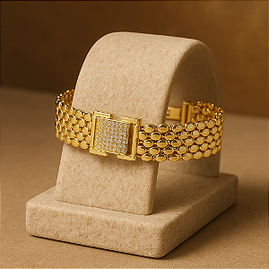 Pulseira bolinha lisa cravejado em zircônia