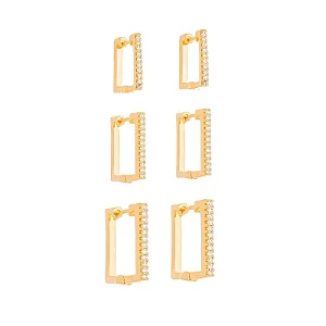 Trio de Argolas Retangular Folheados a Ouro 18k