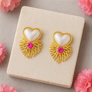 Brinco Design Coração Folhado em Ouro 18k