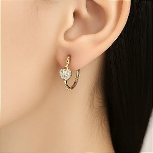 Argolinha Coração Cravejado com  Zircônias Folheada a Ouro 18k