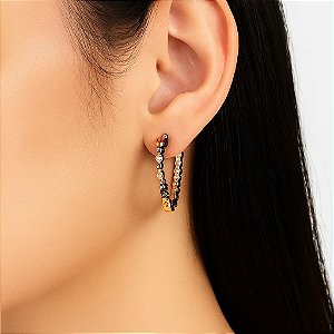 Argola Design Coração com Zircônias Coloridas Folheada a Ouro 18k