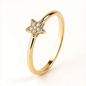 Anel estrela com zircônias banhado a ouro 18k