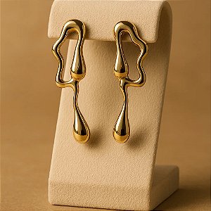 Brinco Escultura Orgânico Banhado a Ouro 18k