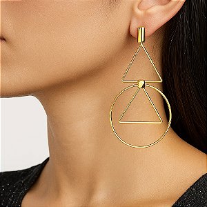 Brinco Geométrico Maxi Banho de Ouro 18k