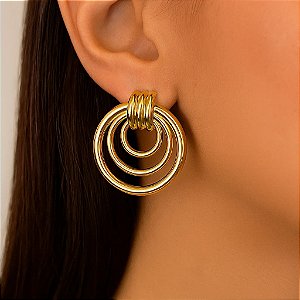 Brinco Círculos Concêntricos Banhado em Ouro 18k