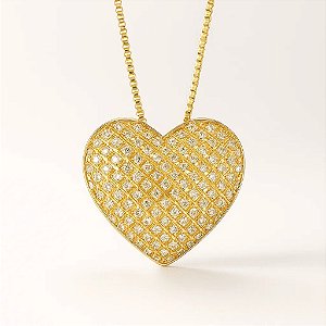 Colar coração cravejado de zircônias folheado em ouro 18k