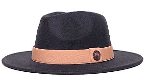 Chapéu Fedora Feltro Preto Aba Média 7cm Faixa Caramelo - Coleção Elástica