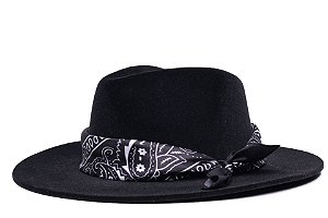 Chapéu Fedora Preto Aba Grande Veludo Preto Coleção Bandana Diversas Cores