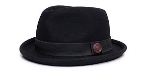 Chapéu Fedora 5cm 100% Lã Preto Faixa Preta - Coleção Clássico