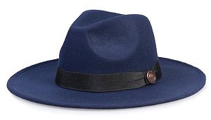 Chapéu Fedora Azul Marinho Aba Média Reta 8cm