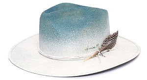 Chapéu Fedora Palha Lona Aba Média Branco Signature Custom Degradê Verde e Branco