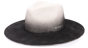 Chapéu Fedora Veludo Aba Grande Degrade Preto Branco Premium Custom 19