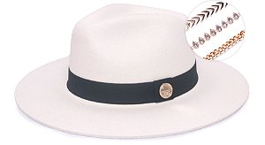 Kit Chapéu Fedora Veludo Branco Aba Grande Faixa Preta - Coleção Clássica + 3 Faixas Metalizadas