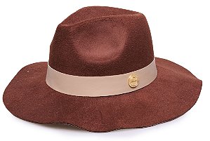 Chapéu Fedora Feltro Marrom Aba Maleável 8cm - Coleção Couro