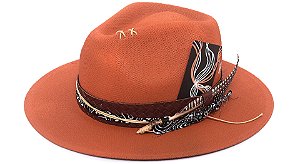 Chapéu Fedora Palha Lona Caramelo Aba Média Faixa Marrom High Custom XVII