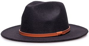 Chapéu Fedora Preto Aba 7Cm Couro Duo Caramelo