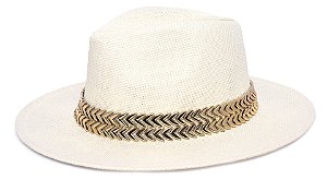 Chapéu Fedora Palha Rígida Creme Aba Média 7cm Dupla Metalizada - Coleção Metalizada