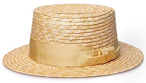 Chapéu Palheta Palha Dourada Aba Curta 5 cm Faixa Dourado - Coleção Gorgurão