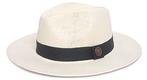 Chapéu Panamá Palha Rígida Creme Aba Média 7cm Faixa Preta - Coleção Skin