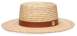 Chapéu Palheta Palha Dourada Aba Média 7cm Faixa Caramelo - Coleção Couro