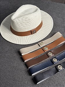Chapéu Panamá Bege kit com 5 Faixas de Couro