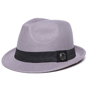 Chapéu Fedora Feltro Cinza Aba Curta 4cm Faixa Preta - Coleção Clássico