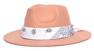 Chapéu Fedora Feltro Bege Aba Reta 7cm - Coleção Bandana