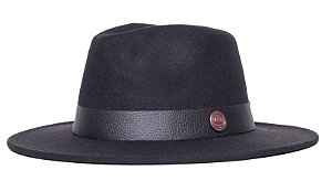 Chapéu Fedora Feltro Preto Aba Média Reta 7cm Faixa Preta Skin - Coleção Couro