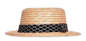Chapéu Palheta Palha Dourada Aba Curta 5cm Faixa Diamante - Coleção Camurça