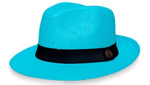 Chapéu Fedora Palha Rígida Azul 6,5cm Faixa Preta - Coleção Clássico
