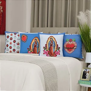 Kit com 4 Capas de Almofada Decorativas Nossa Senhora de Guadalupe – 45×45