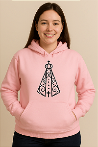 Blusa Moletom Flanelado Casual Nossa Senhora Rosa com Bolso Canguru e Capuz - Unissex
