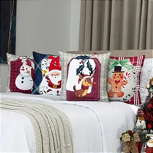 Kit com 4 Capas de Almofada Decorativas Natal Natalinas - 45x45