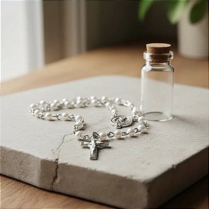 Terço Pérola Católico Medalha São Bento Garrafinha Com Rolha