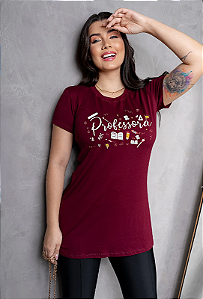 T-shirt Long Line - Vinho - Professora - Gratidão e Conforto - P