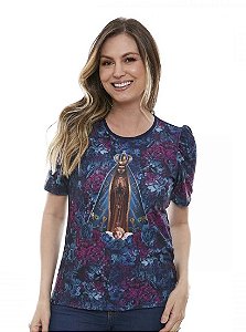 Baby Look Feminina Azul  Marinho  Nsra  Aparecida Floral