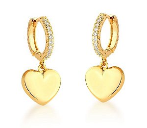 Brinco Banhado ouro 18k Argolinha com pingente  de coração