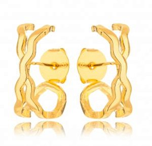 Brinco Banhado ouro 18k Ear Hook X Trabalhado Liso