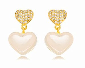 Brinco Banhado ouro 18k Coração Pérola