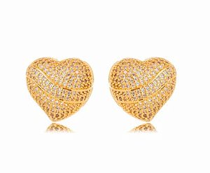 Brinco Banhado ouro 18k Coração Micro Zircônia