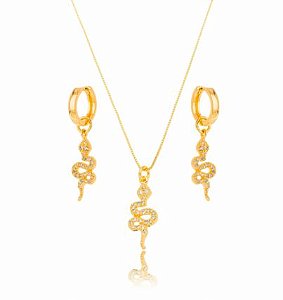 Conjunto Banhado ouro 18k Cobra Cravejado