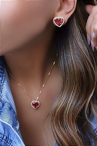 Conjunto Banhado ouro 18k cristal vermelho