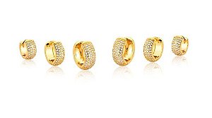 Trio banhado ouro 18k Argolas Micro Cravejadas