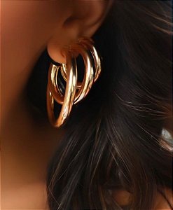 Trio  Banhado Ouro 18k Argolas Grandes e Lisas