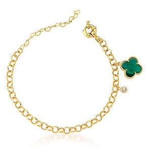 Pulseira Banhada ouro 18k Cristal Flor Verde